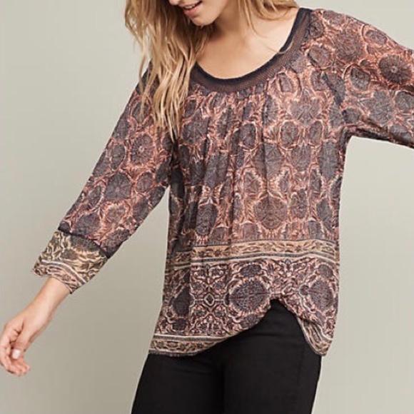 Anthropologie Plenty by Tracy Reese Dahlia Sheer Multicolor Boho Blouse Bohemian - Picture 2 of 10